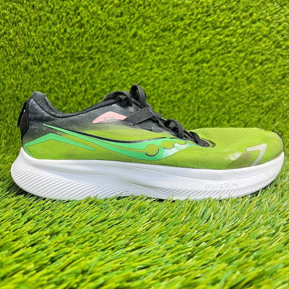 Saucony Ride 15 Boys Size 4.5Y Green Black White Athletic Running Shoes Sneakers